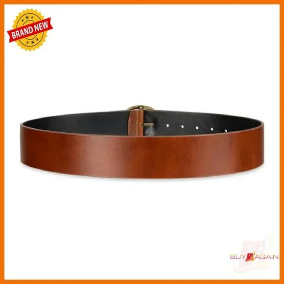 Wide Reversible Leather Belt with Circle Buckle for Dresses & Blazers